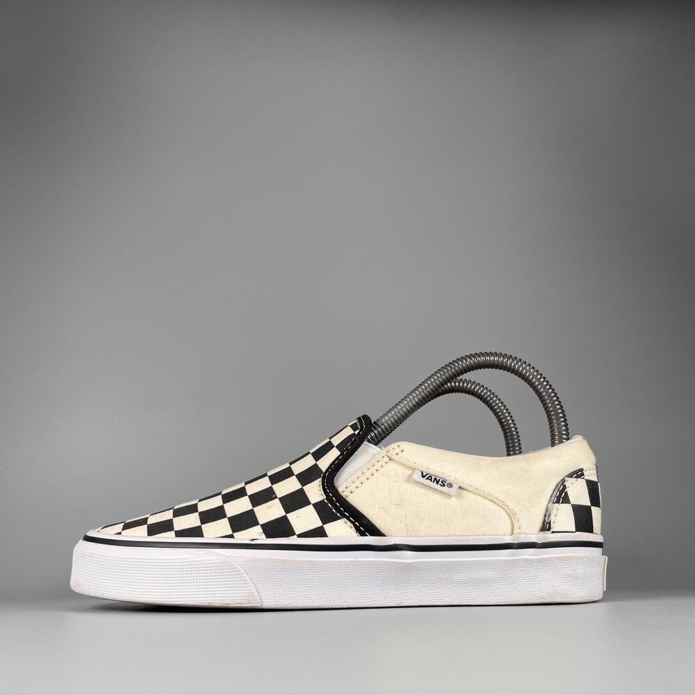 VANS Off the Wall Classic Women's 6.5 Black White Checkerboard Slip On Shoes GUC